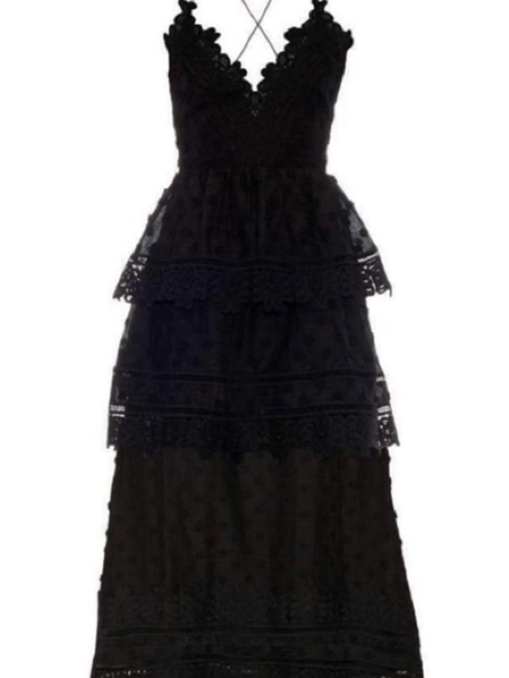 Self-Portrait Ivy Black Lace Tiered Maxi Dress with Polka Dot Mesh US 6 - Picture 6 of 8